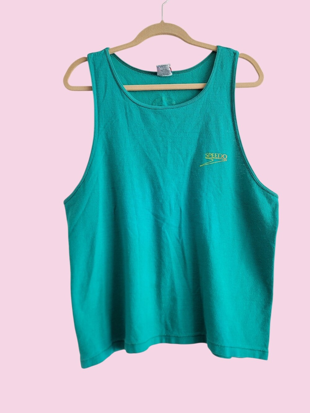 VTG Speedo Muscle Tank Top USA Aqua Teal 80s Colorful Size Medium